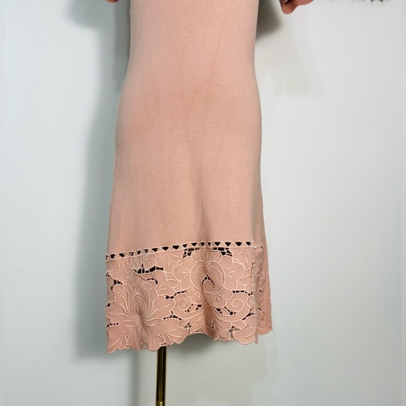 Ann Taylor Knit Dusty Pink Embroidered Floral Hem Midi Dress Size Extra Small - Picture 2 of 9